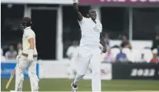  ?? ?? Keith Barker celebrates the wicket of Matt Renshaw on Saturday.