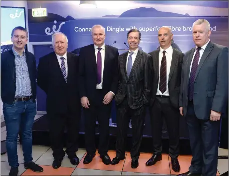  ?? Photo by Dom McMonagle ?? Ciaran Williams, Brendan Tuohy, John Sheehy, Dingle Hub, Bill Archer, Managing Director, eir Business, Gary Delaney, Dingle Hub Manager and Colm Sheahan at the opening of the Mol Teic Facility in Dingle last April. The facility is one of five projects...