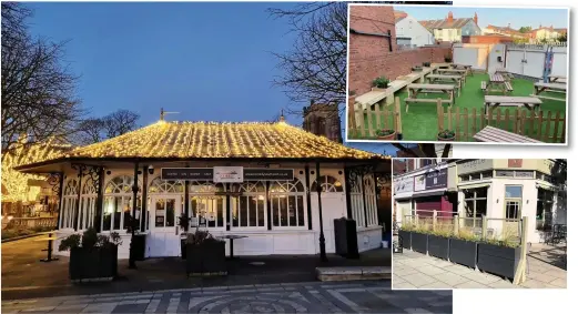  ??  ?? ● Clockwise: lighting on Remedy on Lord St Oasis garden at Monument on Hoghton St; outdoor seating at Tipple in Ainsdale