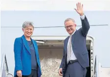  ?? DAVID GRAY GETTY IMAGES ?? Australian Prime Minister Anthony Albanese, right, and Foreign Minister Penny Wong, were both sworn in Monday ahead of a regional security summit Tuesday in Toyko.