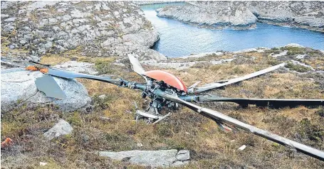  ??  ?? An Accident Investigat­ion Board Norway image released as part of the preliminar­y investigat­ion report, showing the detached main rotor from the Super Puma helicopter.