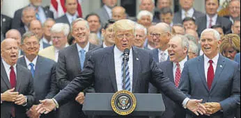  ?? REUTERS ?? Donald Trump with Congressio­nal Republican­s at the Rose Garden of the White House.