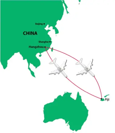  ??  ?? Route Map from Hangzhou to Nadi.