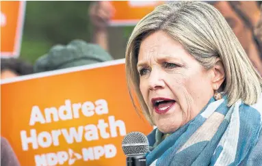  ?? NATHAN DENETTE THE CANADIAN PRESS FILE PHOTO ?? Ontario NDP Leader Andrea Horwath says she is “looking ahead to government.”