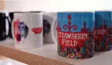  ??  ?? Strawberry Field branded memorabili­a is pictured in the gift shop of the newly opened visitor attraction.