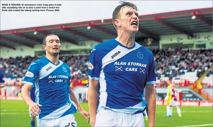  ??  ?? WHAT A FEELING: St Johnstone’s Liam Craig gives it laldy after equalising late on to earn a point from a match the Perth side looked like taking nothing from. Picture: SNS