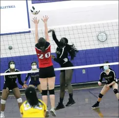  ?? File photo ?? St. Raphael junior middle hitter Victoria Adegboyega (7) had a team-high 12 kills to go along with three blocks and three digs in Tuesday’s sweep of Rogers.