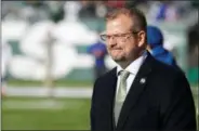  ?? SETH WENIG - THE ASSOCIATED PRESS ?? FILE - In this Jan. 1, 2017, file photo, New York Jets general manager Mike Maccagnan looks on prior to an NFL football game against the Buffalo Bills, in East Rutherford, N.J. The Jets called an aggressive audible by trading up to the No. 3 pick last...