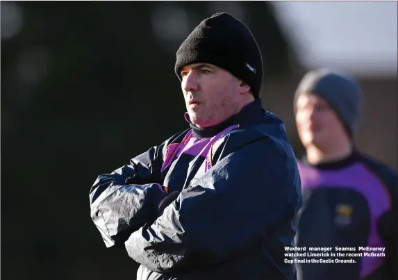  ??  ?? Wexford manager Seamus McEnaney watched Limerick in the recent McGrath Cup final in the Gaelic Grounds.