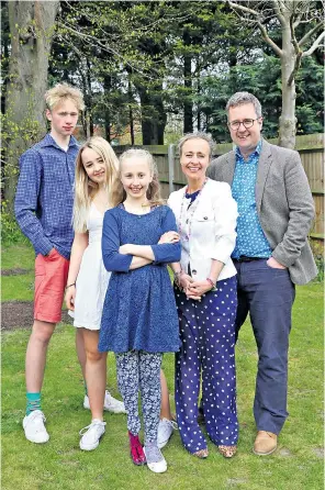  ??  ?? Above: Christophe­r and Sarah Hope with, from left, their children – Barnaby, 16, Sapphire, 14 and Pollyanna, 12. Left: Pollyanna in 2011, holding her new leg