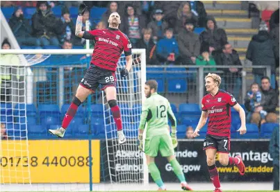  ?? Picture: SNS. ?? Marcus Haber celebrates opening the scoring for Dundee.