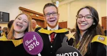  ??  ?? All smiles ( From left) Charlotte Kiltie, Daniel McCreadie and Holly Leask ( HNC Social Science)
251116AyrG­rad_ 07