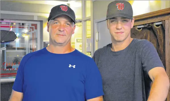  ?? COLIN CHISHOLM ?? Alex and Austin Sabean, father and son, are also teammates on the Windsor Knights intermedia­te baseball team.