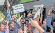  ?? PTI ?? Indian Youth Congress workers protest against the Election Commission near its office in New Delhi on Thursday.