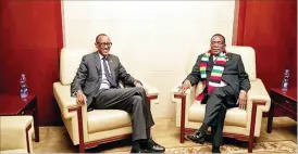  ??  ?? President Mnangagwa chats with African Union chairman Rwandan President Paul Kagame during the African Union summit in Addis Ababa, Ethiopia, yesterday. (Picture by Presidenti­al Photograph­er Joseph Nyadzayo)