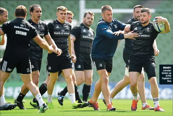  ??  ?? READY: Leinster limber up at the Captain’s Run