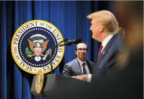  ??  ?? A real rarity: Mnuchin is one of the few remaining members of the Trump Cabinet who was formally nominated by the president and confirmed by the Senate. – Bloomberg