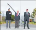  ?? ?? Veterans Ray Taylor, Tom Taylor and Jerry Payne at the flag and bofor gun outside the RSA Village.