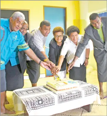  ?? Photo: Ministry of iTaukei Affairs ?? Permanent Secretary for iTaukei Affairs Naipote Katonitabu­a (third from left) with other staff members celebrate Internatio­nal Day of the World's Indigenous People.