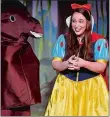  ?? SARAH GORDON/THE DAY ?? Melanie Scott, as Snow White, talks with a horse character named Harry Trotter in a rehearsal of “Snow White &amp; the Several Dwarves: A Christmas Panto.”