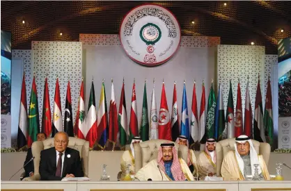  ?? (Photos: Reuters) ?? (FROM LEFT) Arab League secretary-general Ahmed Abul Gheit, Saudi Arabia’s King Salman bin Abdulaziz and Saudi Arabia’s Foreign Minister Ibrahim al-Assaf attend the 30th Arab Summit in Tunisia on March 31.