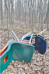  ?? CONNIE SMITH ?? Fallen chairs in Connie Smith’s neighbourh­ood — just another story paused during this pandemic?