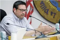  ?? LUIS SÁNCHEZ SATURNO/THE NEW MEXICAN ?? Mayor Javier Gonzales speaks Monday in support of his proposed sugary-drink tax during a meeting of the City Council Finance Committee.