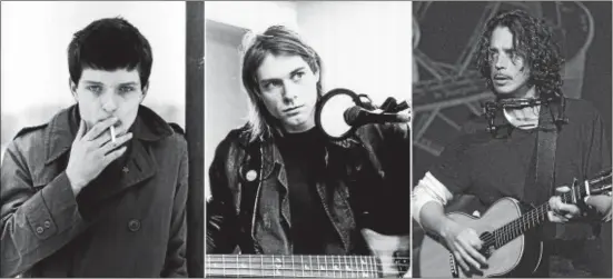  ??  ?? Ian Curtis, left, of Joy Division, Kurt Cobain of Nirvana and Christ Cornell all committed suicide.