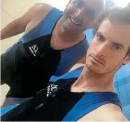  ??  ?? Suits you: Murray posted this picture of himself in rehab with his physio, Shane Annun, on Instagram. ‘Not amused at the ridiculous outfit,’ he quipped