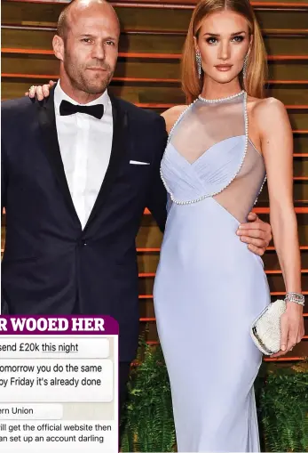  ??  ?? The real deal: Jason Statham with his fiancee Rosie Huntington-Whiteley