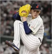  ?? EUGENE HOSHIKO — THE ASSOCIATED PRESS ?? Right-hander Roki Sasaki will pitch in the U.S. for the first time today as Japan meets Mexico in the WBC semifinals.