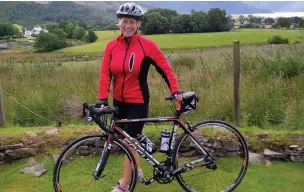  ??  ?? Cheshire East’s walking and cycling champion, Councillor Suzie Akers-Smith, taking part in the coast to coast cycle challenge