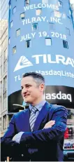  ??  ?? Tilray founder Brendan Kennedy outside the Nasdaq stock exchange in New York City on Thursday.