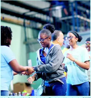  ??  ?? Holy Childhood High School winning The Judges’ Award at the FIRST Tech Challenge Jamaica National Robotics Championsh­ip on February 29.