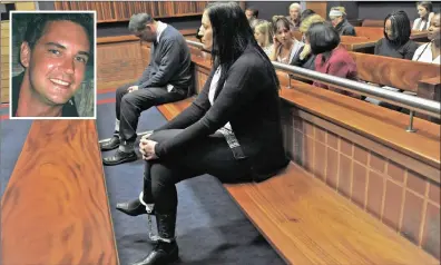  ?? PICTURE: ANTOINE DE RAS ?? SHACKLED: Maruschka Robinson and JP Malan in the high court sitting in Palm Ridge for final sentencing for the murder of Dustan Blom, inset, whose body was found in the boot of his car in Montecasin­o, Fourways.