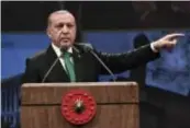  ??  ?? Erdogan tijdens de toespraak in Ankara.
FOTO AP
