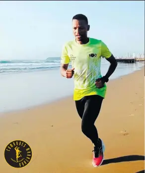  ?? ?? Comrades gold medallist Prodigal Khumalo in one of the limited edition Comrades tee, which is also available in plain red and blue