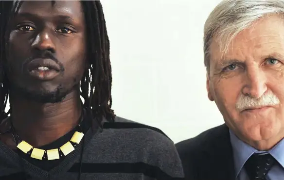  ??  ?? Former child soldier Emmanuel Jal, left, with Roméo Dallaire in Toronto in 2010 to launch the campaign to end the use of child soldiers.