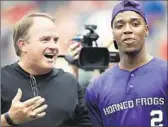  ?? Tony Gutierrez
Associated Press ?? TCU Coach Gary Patterson and Trevone Boykin.