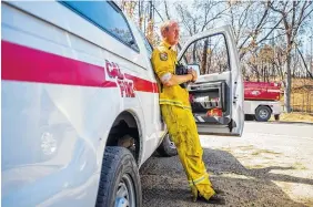  ?? PHOTO BY NOAH BERGER/THE NEW YORK TIMES ?? Paul Fleckenste­in, a battalion chief in California, spent two weeks fighting a wildfire that killed four people and destroyed 1,910 buildings, in Middletown, Calif. In this relentless wildfire season, when fire crews and resources are stretched thin...