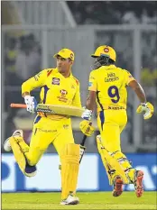 ??  ?? CSK Ambati Rayudu (R) and MS Dhoni run between the wicket during the 2018 Indian Premier League against Punjab on Sunday..