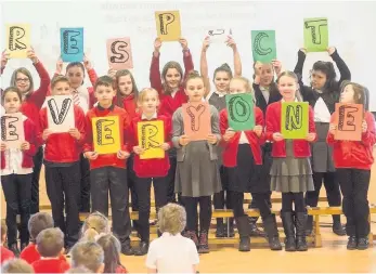  ??  ?? A little respect Windyknowe Primary pupils celebrate receiving the top accolade