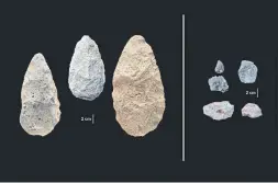  ?? JASON NICHOLS/HUMAN ORIGINS PROGRAM/SMITHSONIA­N/TRIBUNE NEWS SERVICE ?? Early humans living in Kenya's Olorgesail­ie Basin made and used large hand axes, left, before they began manufactur­ing more sophistica­ted tools, right.