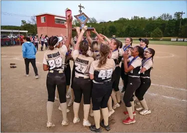  ?? COURTESY OF BILL SNOOK ?? Berks Catholic celebrates after winning the first Berks Softball League title in program history at Lyons Field.