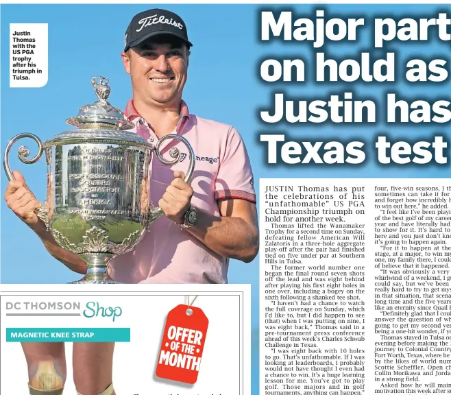  ?? ?? Justin Thomas with the US PGA trophy after his triumph in Tulsa.