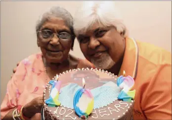  ?? Picture: BONGANI MBATHA ?? ‘Birthday girl’ Rookmoney Moonsamy with her nephew, the Reverend Cyril Pillay. Moonsamy celebrates her 102nd birthday today.