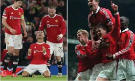  ?? ?? Manchester United have made a habit of late winners, whether under Ole Gunnar Solskjaer’s leadership or when he excelled off the bench as a player. Composite: Getty, Action