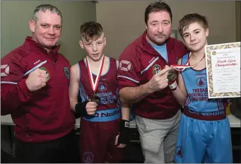  ??  ?? Padraig Mc Cullough, Ryan Mc Donnell, Vinnie Devine and Callum Carragher, representi­ng Tredagh Boxing Club.