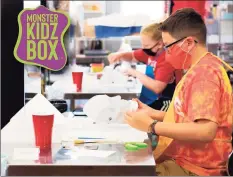  ?? Tyler Green / Contribute­d photo ?? Special effects artist Tyler Green holds classes at his Whiting Mills studio in Winsted. Above, children create masks using Green’s newly released Kidz Box, which provides them with the materials needed to make their own Halloween mask.