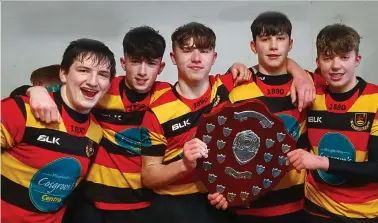  ??  ?? Sligo U15 players Aaron Platt, Ben Hayden, Conor Creaven, Ambrose Bamber (capt) and Oisín O’Neill pictured with the Connacht U15 League Shield.